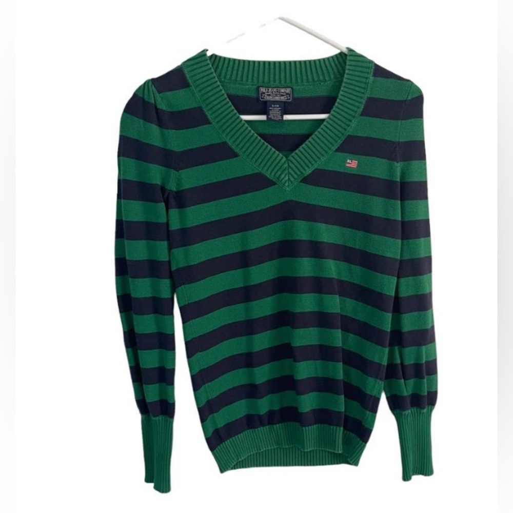 Polo Jeans Green Blue Rugby Vintage Preppy Sweater